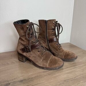 Paul Green Lace Up Heeled Brown Boot Zip Size 5 1/2